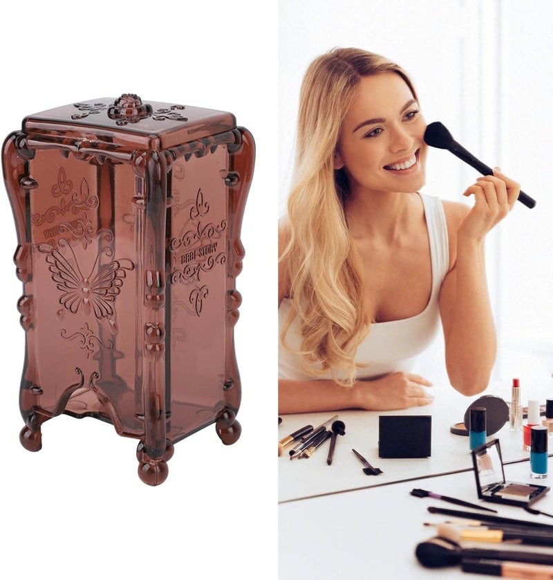 woobles Cotton Pad Holder, Makeup Cotton Storage Box, Cotton Pad Container Butterfly Rose Flower with Cover for Home(Coffee) - Image 5